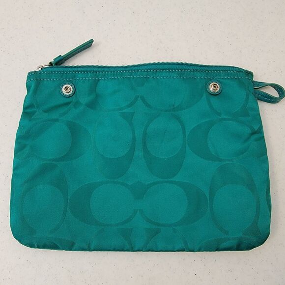 Coach Signature Getaway Packable Weekender Bag w/ Toiletries Bag Green Teal - Picture 9 of 14